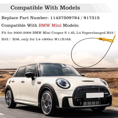 Image of 11437509784 Engine Oil Dipstick Indicator, Fit for 2002-2008 BMW Mini Cooper S 1.6L L4 R52 R53 R56 W11B16A Engine Oil Fluid Level Dip Stick, Replace 917315