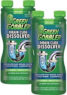Green Gobbler Liquid Hair Drain Clog Remover & Cleaner, For Toilets, Sinks, Tubs - Septic Safe, 2 Pack