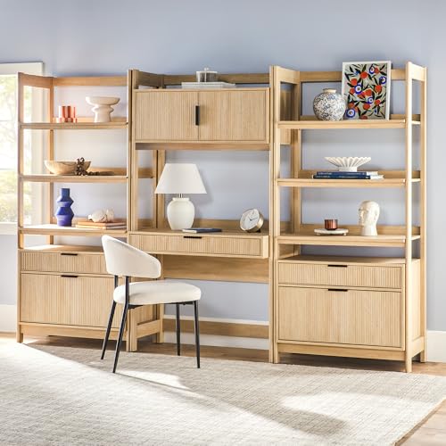 image for Walker Edison Transitional 3-Piece Hutch Desk with 2 Wide Bookcases, R