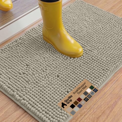 Image of GORILLA GRIP SoakSTOPPER Dog Door Mat, 36x24 Machine Washable Rug Absorbent Doormat Captures Moisture Mud Dirt, Quick Dry Soft Chenille Entryway Rugs Indoor Entrance Mats for Dog Paws, Cream
