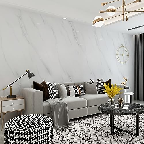 JSEVEM 80CM×4M Extra Wide Thick White Grey Marble Wallpaper Peel and Stick Waterproof White Gray Marble Contact Paper for Worktop Vinyl Glossy Granite Wall Sticker for Bedroom Bathroom Living Room - Image 4