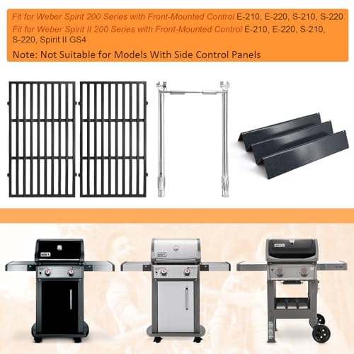 Image of Grill Parts for Weber E-210, E-220, S-210, S-220 Spirit I&II 200 Series with Front-Mounted Control 7635 Flavorizer Bars 7637 Grill Grates 69785 Grill Burners Replacement for Weber