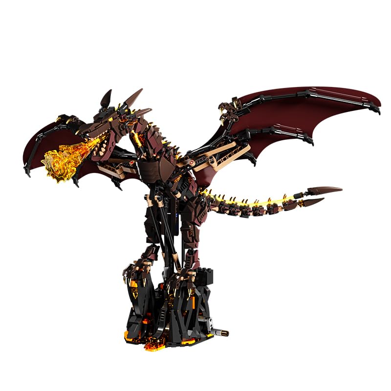 Image of SKY LINE OCEAN Fire Dragon Building Set with Display Stand - 1439 PCS Dragon Construction Model Kit, Rotatable Wings & Joints, Collectible Building Bricks for Teens & Adults (Ages 8+)