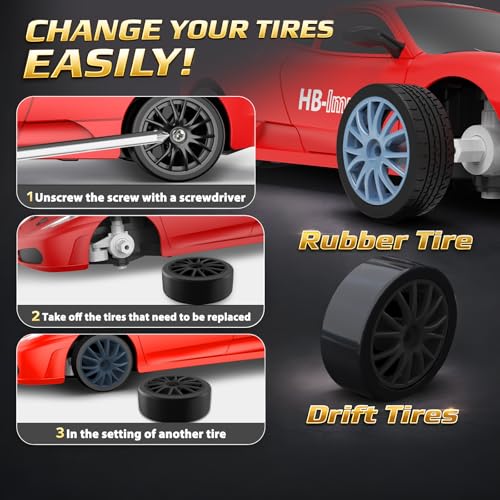Image of Remote Control Car RC Drift Car 2.4GHz 1:24 Scale 4WD 15KM /H High Speed Model Vehicle with LED Lights Drifting Tire Racing Sport Toy Car for Adults Boys Girls Kids Gift