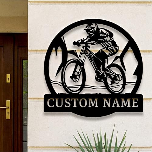 Image of Personalized Downhill Mountain Biking Monogram Metal Sign Art LED Light, Custom Mountain Biking Metal Sign, Lover Sign Decoration For Living Room