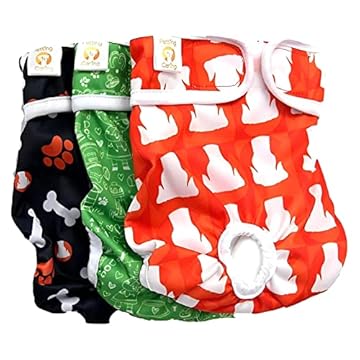 Fralda Cachorro Fêmea Reutilizáveis 3 Pcs Petting Is Caring - Materiais Duráveis Solução lavável na máquina para incontinência de animais de estimação e viagens longas (NEW DESING, S)