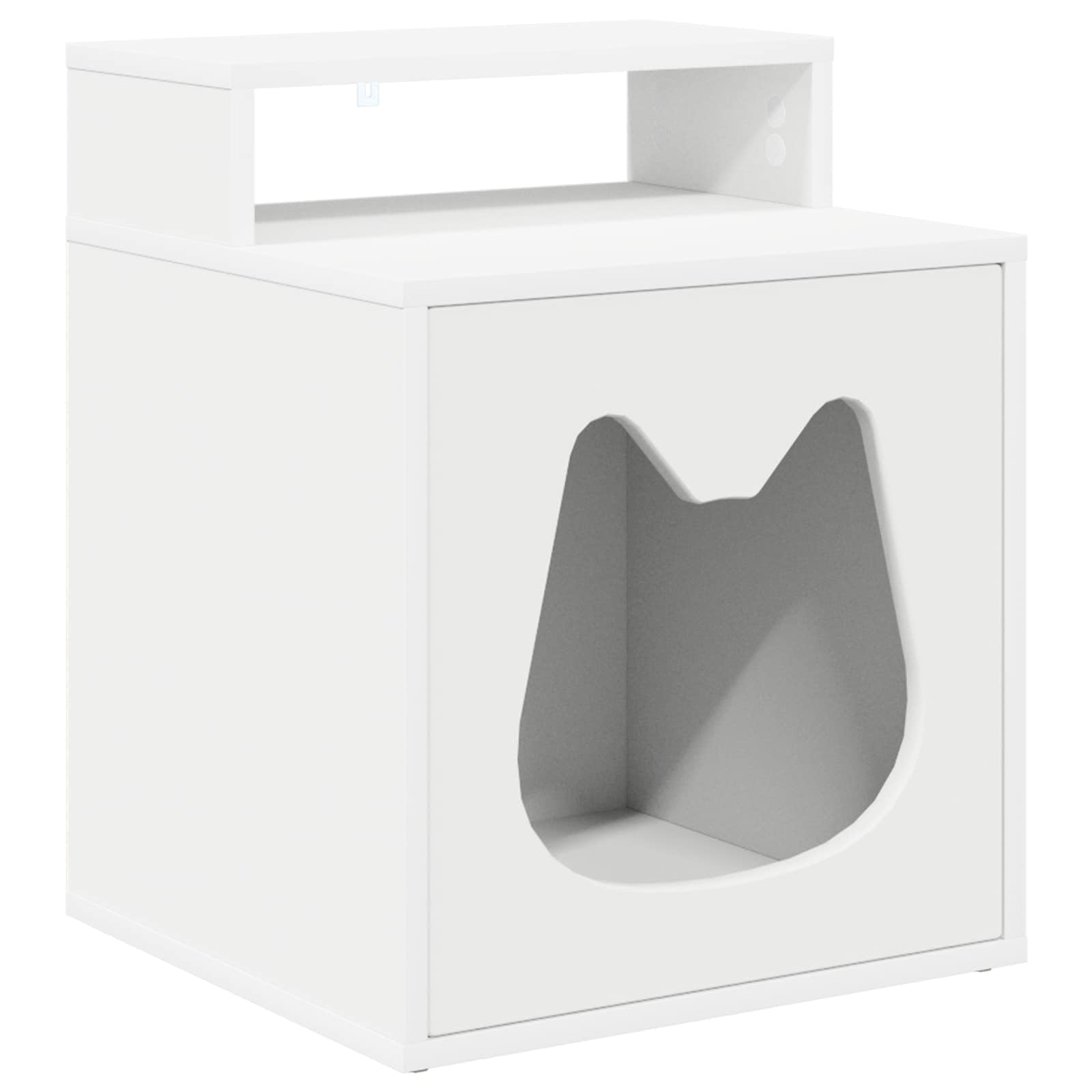 Moderna casa para gatos de madera, color blanco, 42,5 x 40 x 53,5 cm, con accesorios de montaje, elegante escondite de refugio y acogedor lugar de descanso para mascotas
