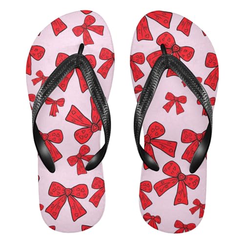 Burbuja Red Bows Flip Flops for Women Men, Soft Thong Sandals Rubber Slippers for Pool Beach Essentials