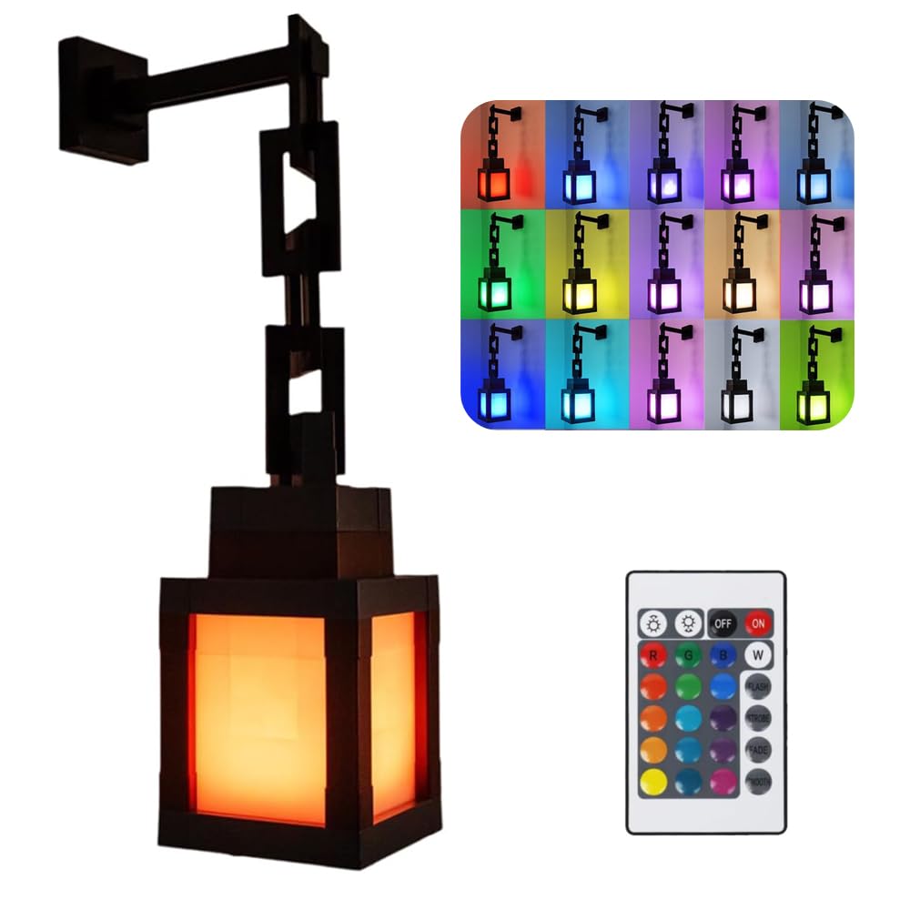 Dhqkqg LED Fackel Wandlampe, Pixelated Lantern Nachtlicht, 16 Farben Craft Fackel Lampe, Tragbare Wandlampe mit Fernbedienung & Dimmfunktion, Geschenk für Gamer (A-16 colors)