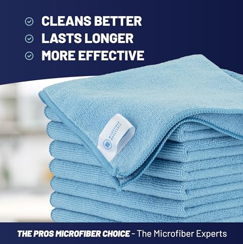 Image of Microfiber Wholesale 12 inch X 12 inch Buff Pro Multi-Surface Microfibre Cleaning Cloths | Blue - 12 Pack | Premium Microfiber Towels For Cleaning Glass, Kitchens, Bathrooms