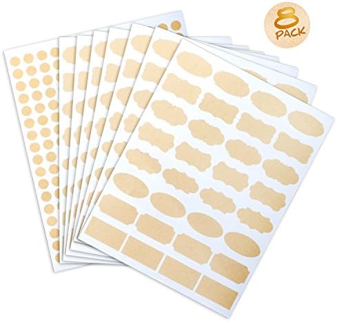 8 Sheet Essential Oil Bottle Stickers Labels,Waterproof Shape Stickers for Food Jars,Fancy Kraft Paper(445 Pcs)