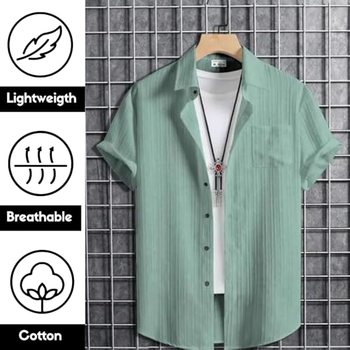 Image of Vikita Enterprise Kid Boy's Cotton Solid Shirt with Spread Collar Neck Half Sleeves Button Closure Curved Hem Length | Shirt For Kids Boys