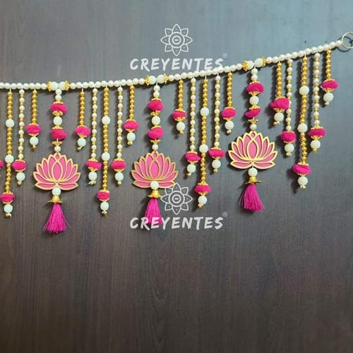 Image of CREYENTES 4 Feet (48 Inch) Toran For Door,Pink Lotus Style Toran, Bandanwar, Wall Hanging For Main Entrance,Door, Stylish & Handmade.