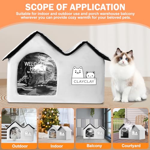 Heated Cat House for Outside Pets in Winter，Winter Shelter for Indoor Outdoor Ferals,Cats & Small Dogs with Heating Pad，Kitty Heated House with Waterproof Suitable for All Seasons(28"D x 17"W x 18"H) — view 6