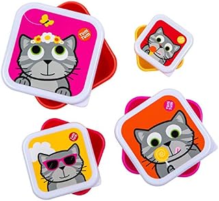 TUM TUM Nesting Snack Pots for Kids, Snack Boxes for Kids, Kids Snack Box Set, BPA Free - Bluebell The Cat