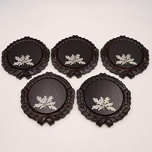 GTK - Juego de 5 placas de cuña talladas oscuras AF 14 cm con 5 hojas de roble de 6 hojas, tabla de cuñas, tabla de especias, cartel para trofeos