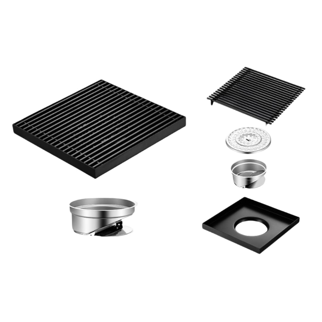 Desagüe Extraíble Desagüe De Suelo De Acero Inoxidable 304 De Gran Desplazamiento para Ducha De Jardín Exterior Balsa De Bambú Macizo 20 X 20 cm Color Negro