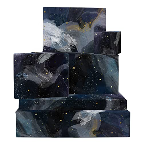 Central 23 – Marineblaues Geschenkpapier – 6 Bögen Marmor-Design – Mitternacht, Himmel, Sterne – Schwarz für Geburtstag – für Männer und Frauen