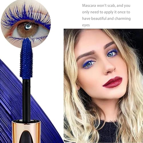 Blue Mascara Telescopic Mascara Waterproof, 4d Silk Fiber Coloured Lash Mascara Blue, Electric Blue Mascara for Eyes - Long-Lasting No Smudge and Clump Telescopic Mascara for Party Stage Use - Image 5