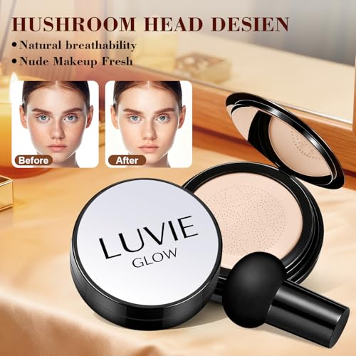Image of Ideal for Light /Medium Complexions-Hush Makeup Foundation, Mushroom Head Air Cushion CC Cream - BB Cream Foundation for Older Women (Dark brown)