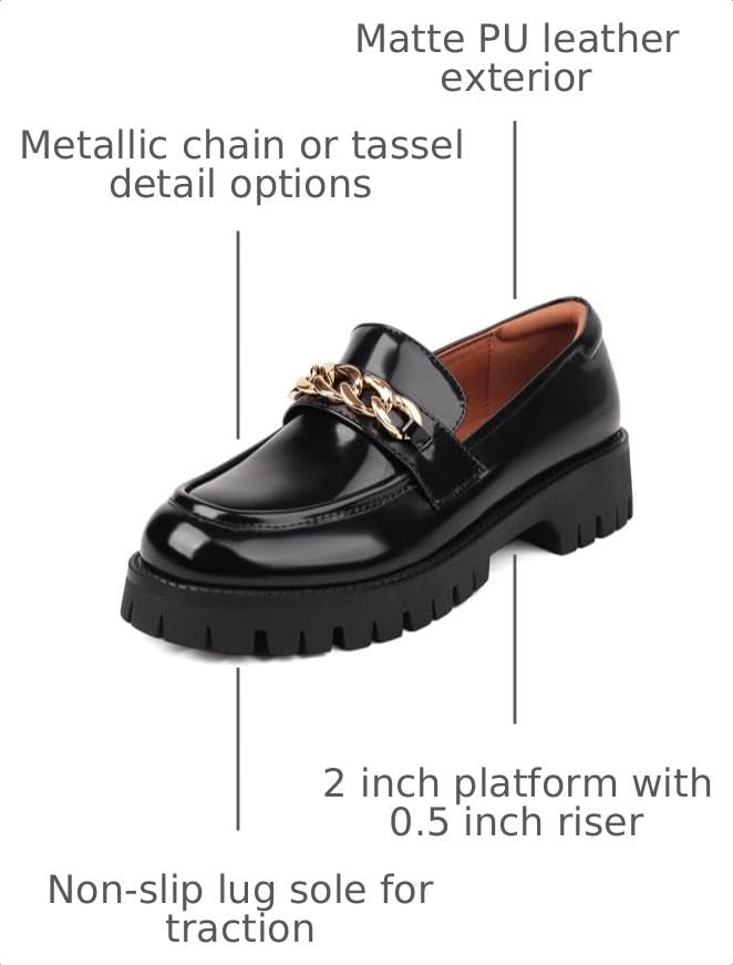 Image of Black Loafers Women Platform Chunky Business Casual Shoes