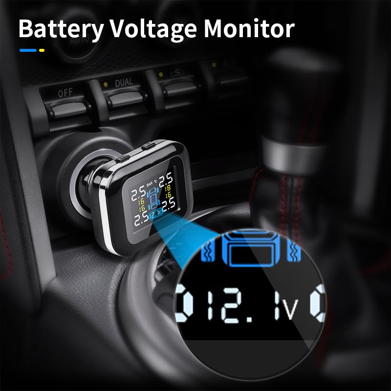 Tpms Sistema di Allarme for Pressione Pneumatici Regolabile con Angolo accendisigari aggiornato for Auto Intelligente con Accessori Moto USB Pressione Pneumatici(Internal Sensors)