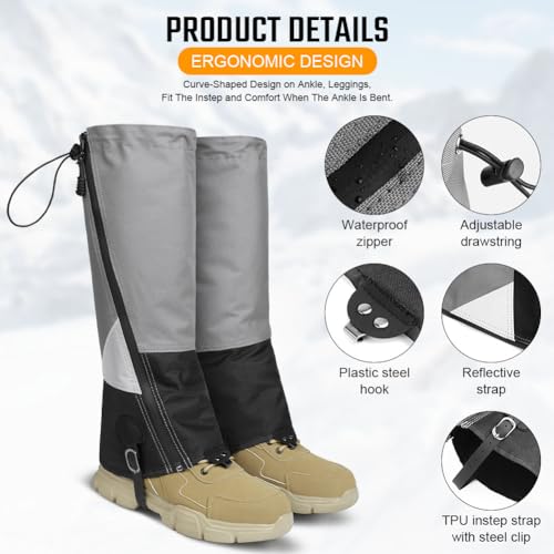 Adiwo Outdoor Gamaschen, 620D wasserdichte Unisex Gamaschen Wandern Jagd Fahrrad Beingamaschen mit Reißverschluss Flecken Reißfest Wandern Zubehör Atmungsaktiv Stiefelüberzieher – Bild 3