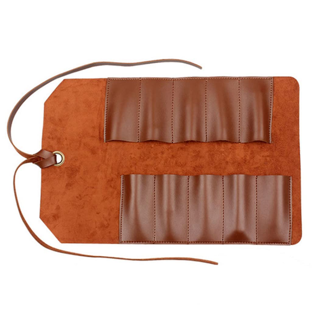 Rouleau à outils en cuir marron sac organisateur pour clé et pince