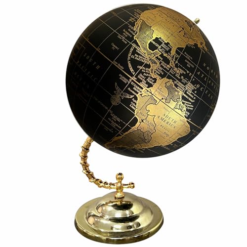 Image of Big 10 Inch Size World Map Globe with Stylish Gold Stand for Home,Living,Bedroom & Hall Decor Office Table, Gift Item, Kids Room, Educational Tool,Showpiece Item -Gold Black color