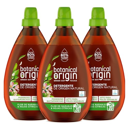 Botanical Origins Detergente para lavadora ecológico apto para pieles sensibles, aroma Flor de naranjo y hojas cítricas - Pack de 3 x 20, total 60 lavados