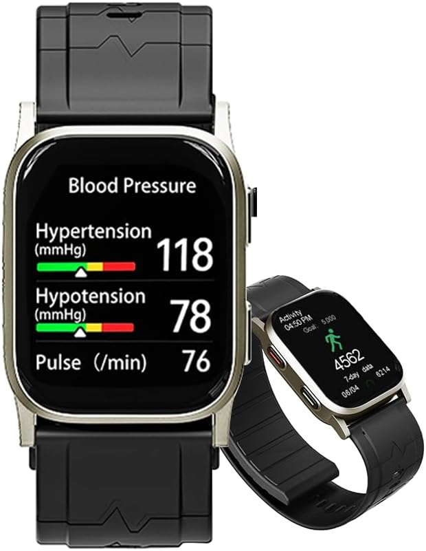 AI Gold-Tone Metal BP Smartwatch, FDA 510(k) Cleared, Airbag Blood Pressure, Mental Tracking, Rate, Blood Oxygen,Sleep, Fitness, Bluetooth App, AI Cloud Health Analysis & Risk Predictions