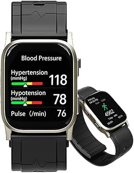 AI Gold-Tone Metal BP Smartwatch, FDA 510k Cleared, Airbag Blood Pressure, Mental Tracking, Rate, Blood Oxygen,Sleep, Fitness, Free AI Membership for Health Analysis & Risk Predictions,Bluetooth