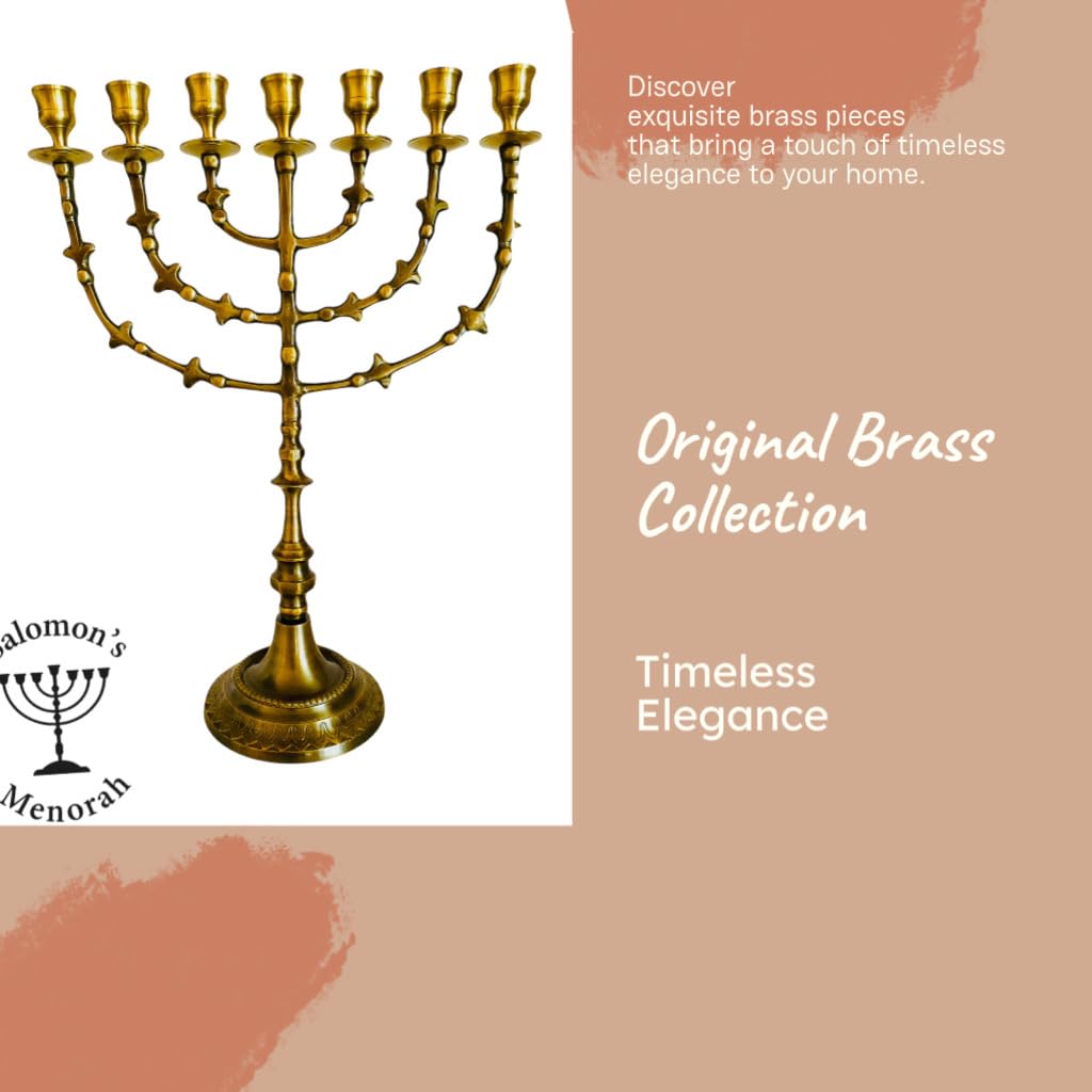 Messing, hoch 40,6 cm, 7 Zweige, Menora-Kerzen, Menora aus Israel,