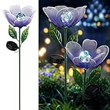 Flower Solar Lights for Outside,2 Pack Metal Flower Solar Lights for Outside,Tulip Solar Powered Garden Light Outdoor Decor,Housewarming Ornament for Patio, Lawn, Yard, Pathway (Breathing light)