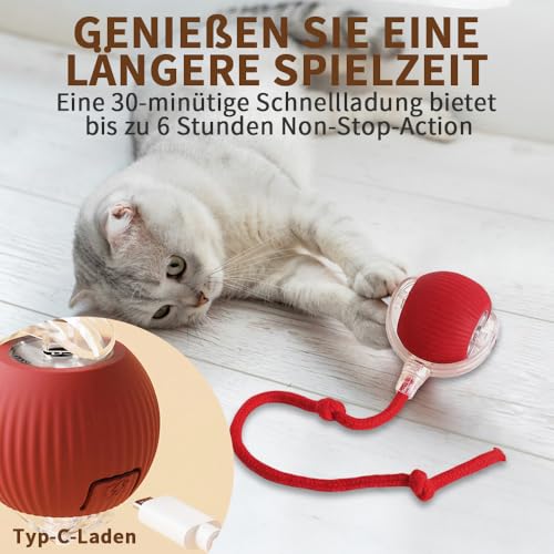 Katzenspielzeug,Interaktives Katzenspielzeug,Powerball Katze,Interaktiver Katzenball für Katzen,mit Led Licht,mit Seil,USB Wiederaufladbarer – Bild 5