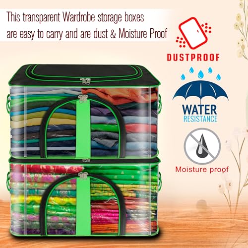 Image of Storite 2 Pack Nylon 33 L PVC Transparent Moisture Proof Storage box for Clothes Closet Wardrobe Organizer for Clothes Saree Bags with Carry Handle (Black, 45 x 30 x 26 cm)