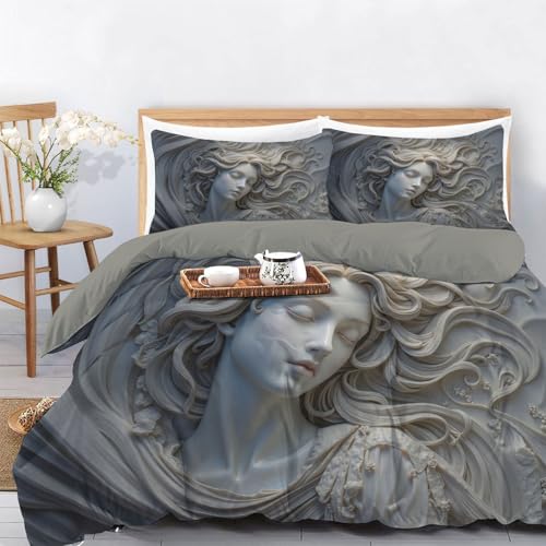 Housse de couette 220x240 polyester gris 3 pièces réversible douce - 7