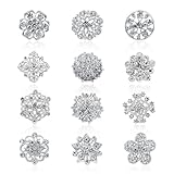 Rumyve Crystal Brooch - 12 Pcs Women's Blouse Wedding Brooch for Wedding Party, Home Decor & DIY Christmas Crafts (Sliver)