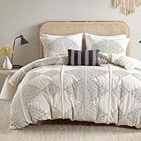 Madison Park Queen Duvet Cover Set, Boho Duvet Cover with Chenille Trims, All Seasons, Microfiber Bedding, Pillow & Shams, Ibiza, Black/Ivory 4 Piece