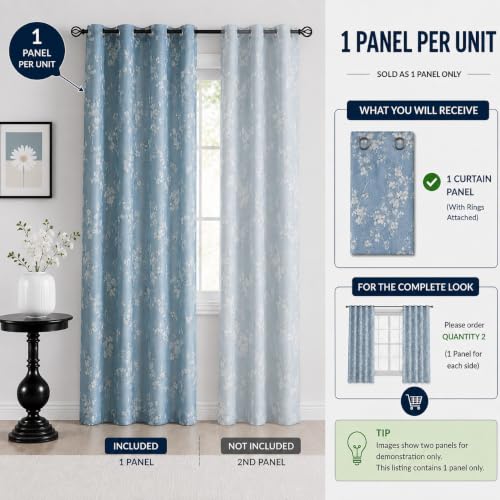 Image of BFAM Sheer Curtain with Floral Print, Premium Printed Sheer Drapes, Eyelet /Grommet Curtain for Living Room, Bedroom, Light Filtering Curtains, Blue Floral 6 Feet,Pack of 1 Curtain