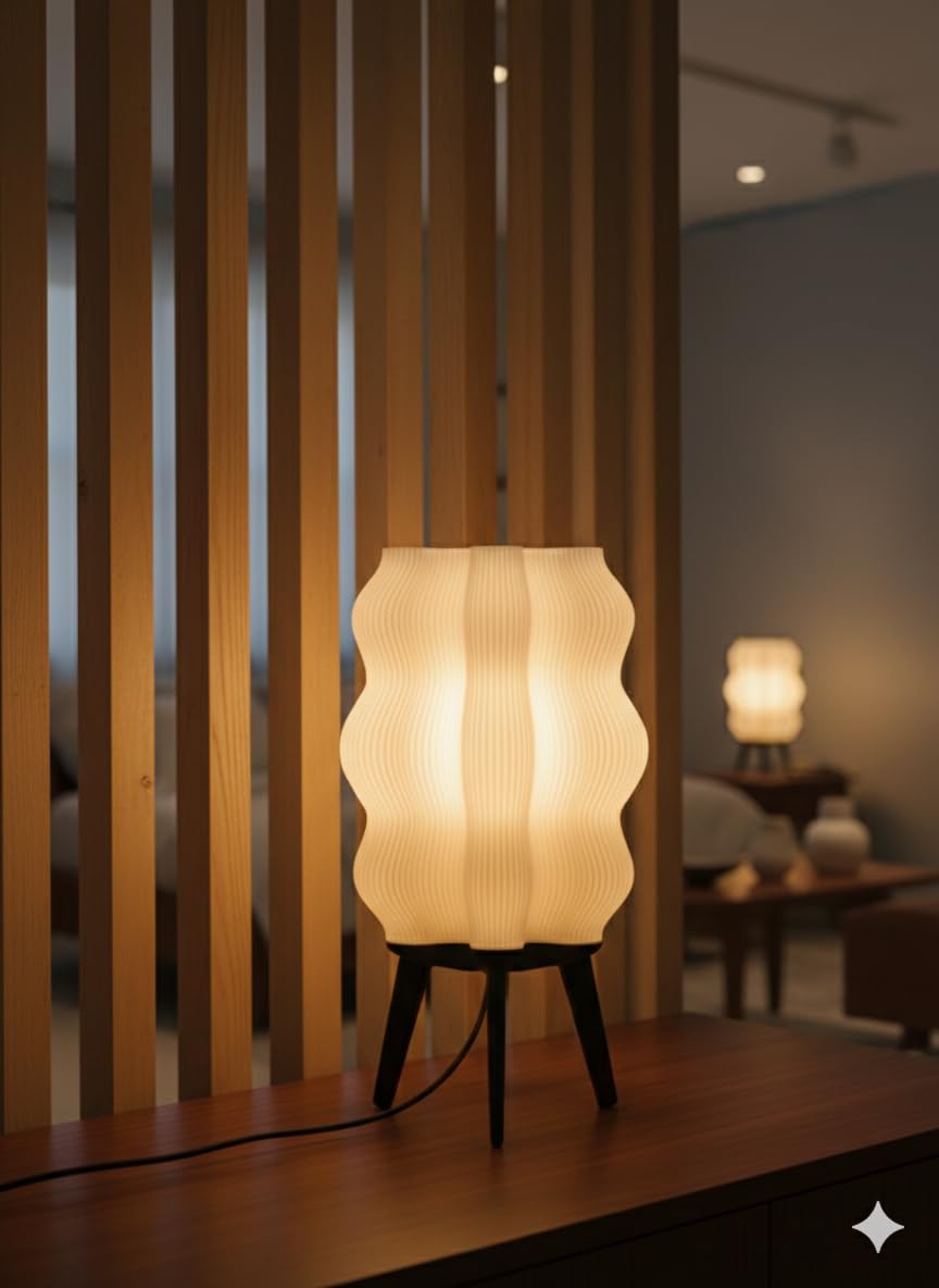 Modern Wavy Ripple 3D Printed LED Table Lamp with Sleek Black Tripod Stand for Comfortable Lighting in Bedroom, Office and Home Decor-image-41