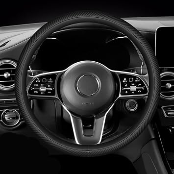 14.5-15" Nappa Leather & Carbon Fiber Steering Wheel Cover - Ultra-Thin Bare-Hand Feel, Sweat-Proof Sport Grip - Instant Supercar Interior Upgrade for Sedan/SUV