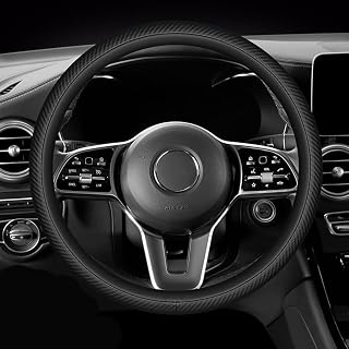 14.5-15" Nappa Leather & Carbon Fiber Steering Wheel Cover - Ultra-Thin Bare-Hand Feel, Sweat-Proof Sport Grip - Instant Supercar Interior Upgrade for Sedan/SUV