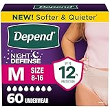 Depend Night Defense Adult Diapers, Incontinence & Postpartum Bladder Leak Underwear for Women, Disposable, Overnight, Medium, Blush, 60 Count (4 Packs of 15), Packaging May Vary