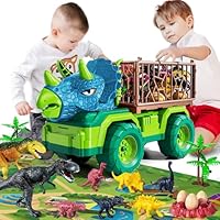 JUKUDAHU Dinosaur Truck Toy for Kids 3-5 Years - Triceratops Transport Car Carrier Truck Toy with 8 Dinosaur Figures Toys for 3-8 Years Old Boys and Girls