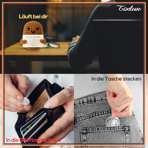 Tixlux Pocket Hug Positive Kartoffel Figurine, Strickwolle Kartoffel Dekorationsfigur mit Kleine Umarmung Glücksbringer (Silber), Mutmacher Geschenk, Gute Besserung Geschenk, EinschulungGeschenk