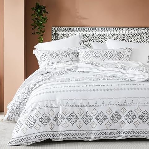 Y-PLWOMEN Duvet Cover King - 3 Pieces Aztec Striped Geometric Duvet Cover Set, 100% Cotton Duvet Cover King Size, Super Soft Bedding Duvet Covers for All Season, 104"x90", No Comforter Cover