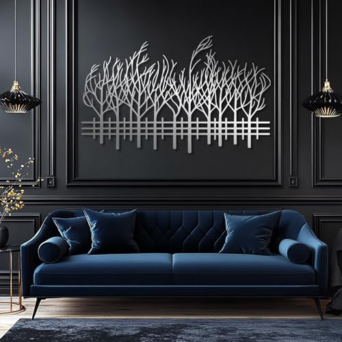 OZF Abstract Tree Branch & Fence Silhouette Metal Wall Decor,Modern