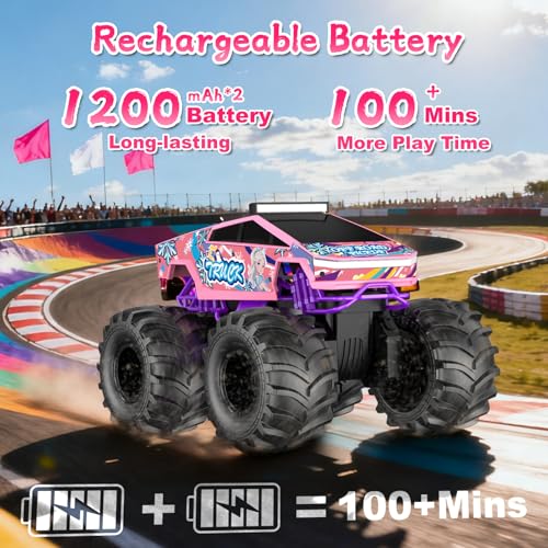 image for Dafotil Remote Control Car for Girls,1:18 Pink Monster Truck Toys Amph