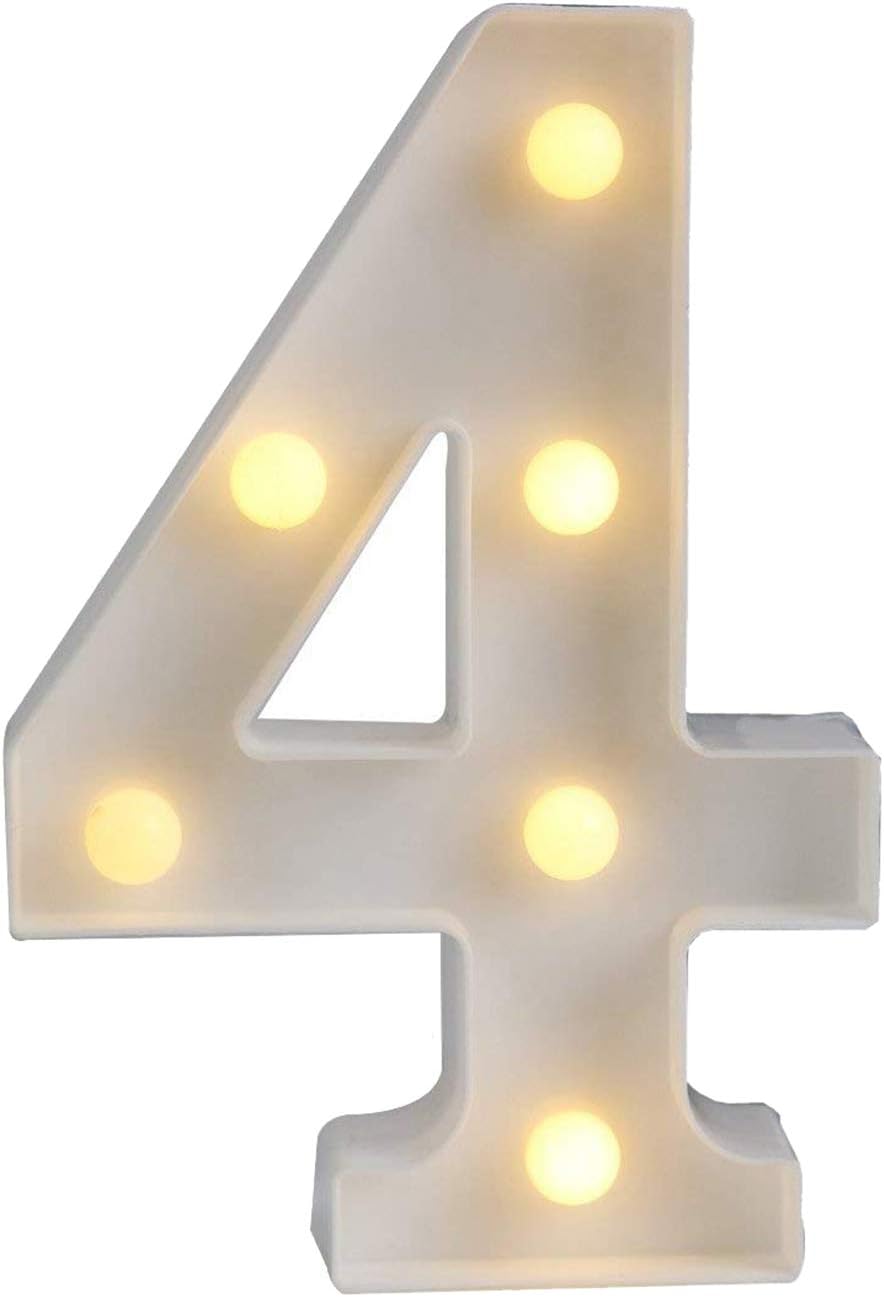 Ogrmar Decorative Led Light Up Number Letters, White Plastic Marquee Number Lights Sign Party Wedding Decor Battery Operated (4)